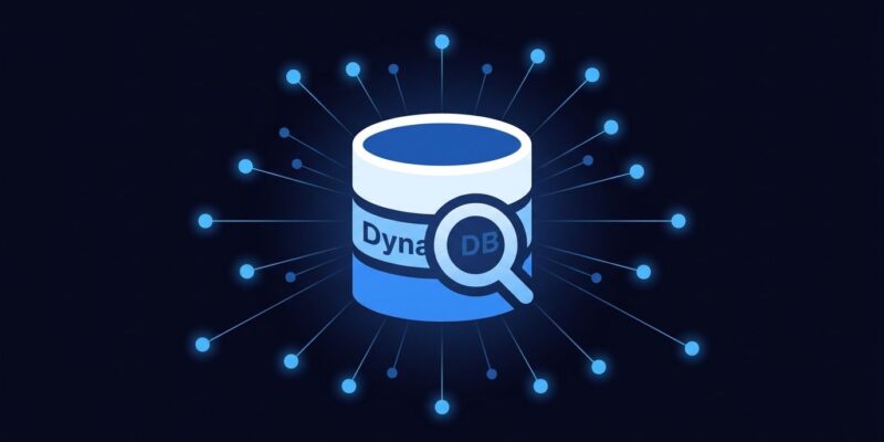 DynamoDB database icon with vector embeddings and similarity search lines radiating outward, representing native vector search capability