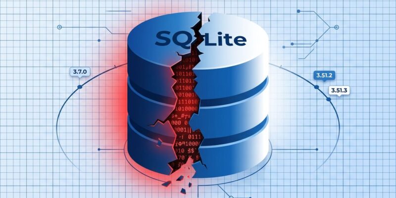 SQLite database cylinder with crack representing the WAL-Reset corruption bug fixed in version 3.51.3