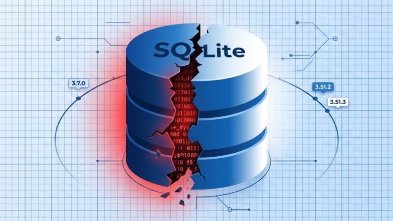 SQLite database cylinder with crack representing the WAL-Reset corruption bug fixed in version 3.51.3