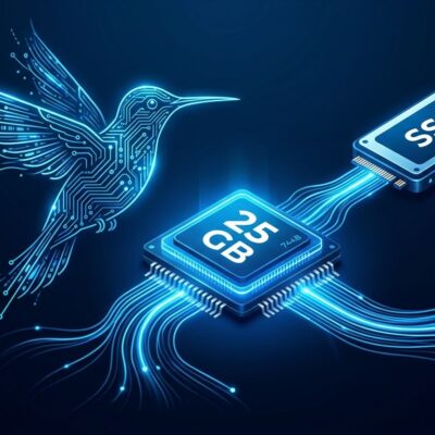 Colibri inference engine diagram showing a hummingbird made of circuit traces streaming expert model weights from NVMe to RAM