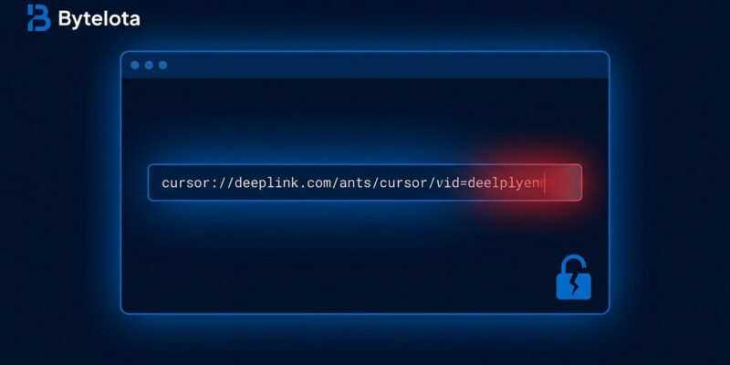 Cursor IDE deeplink vulnerability showing hidden malicious MCP server command