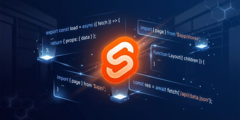 SvelteKit 3 preview release illustration showing framework upgrade with Svelte flame logo and code snippets