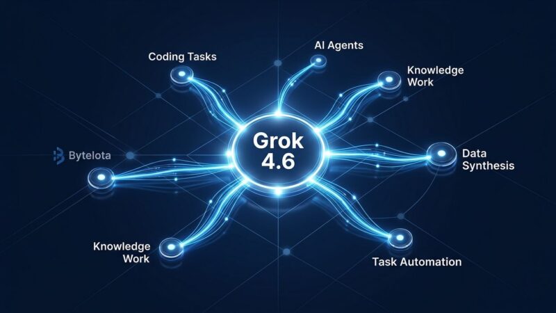 Grok 4.6 by SpaceXAI — AI model constellation showing connections between coding agents and knowledge work nodes
