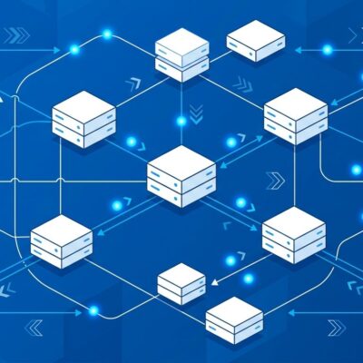 Distributed server nodes with stateless MCP request-response flow in blue and white