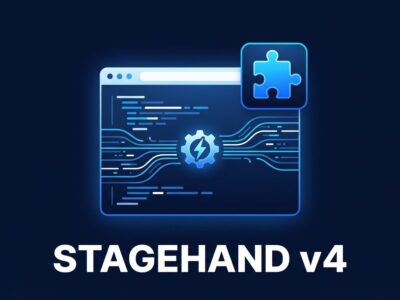 Stagehand v4 browser extension architecture diagram showing SDK running inside browser for faster AI agent automation