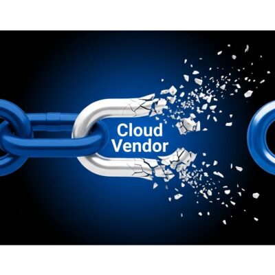 Broken chain diagram showing three-tier cloud vendor arrangement with dissolved middle link representing cloud vendor failure and data custody gap