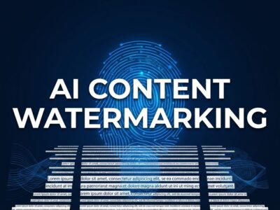 Digital watermark patterns embedded in AI-generated text, representing Claude's EU AI Act compliance watermarking system