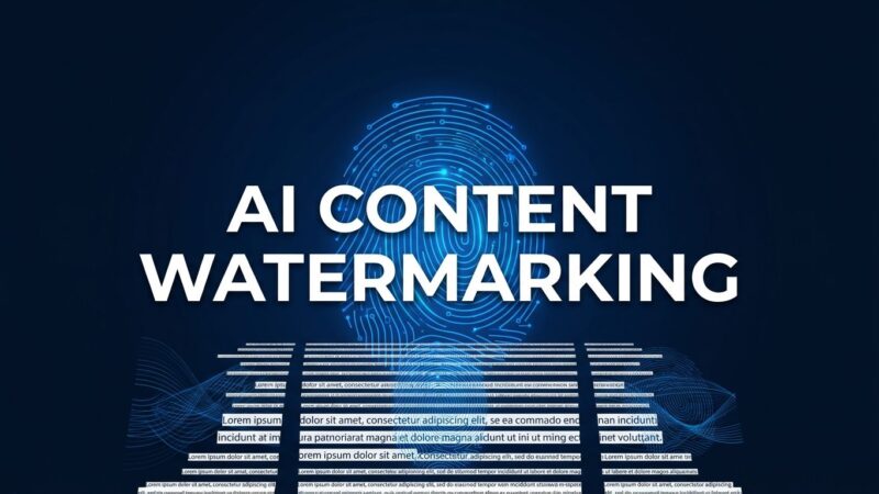 Digital watermark patterns embedded in AI-generated text, representing Claude's EU AI Act compliance watermarking system