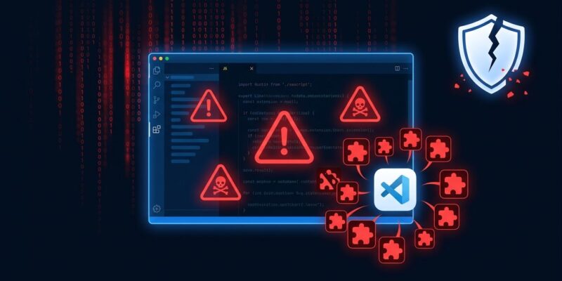 Malicious extensions in the Open VSX marketplace targeting developer environments with supply chain attack visualization
