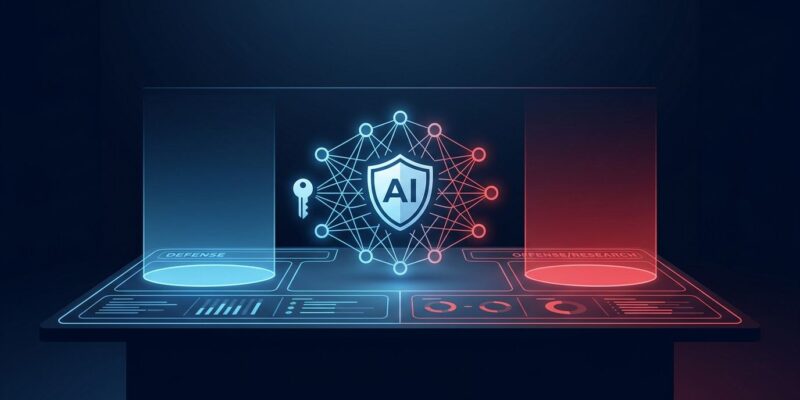 OpenAI Daybreak Red and Blue cybersecurity access tiers with AI neural network and security key illustration
