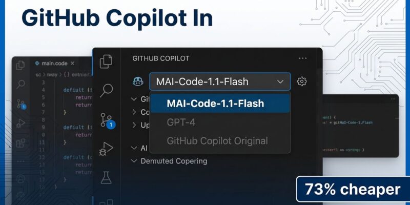 MAI-Code-1.1-Flash in GitHub Copilot interface showing model selection and vision support