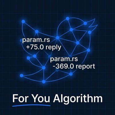 X For You feed algorithm open source GitHub repo - ranking weights diagram with Rust code and network graph