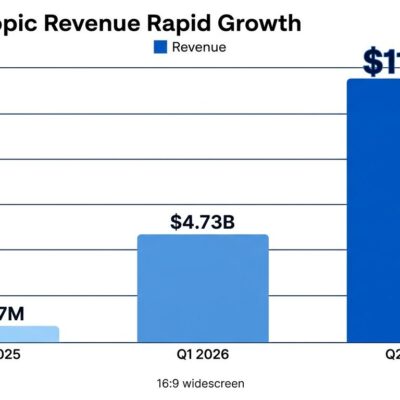 Bar chart showing Anthropic revenue growth from 87M in Q2 2025 to 1.5B in Q2 2026