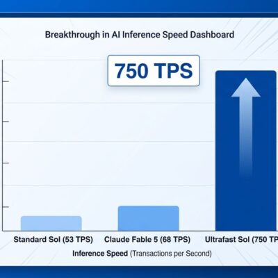 Data visualization comparing AI inference speeds: GPT-5.6 Sol Ultrafast at 750 TPS vs standard inference tiers