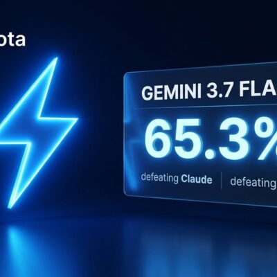 Gemini 3.7 Flash benchmark comparison showing performance scores against Claude Sonnet 5 and GPT-5.6 Terra with ByteIota blue branding