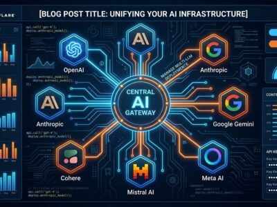 Cloudflare Workers AI and AI Gateway unified into a single control plane showing connections to OpenAI, Anthropic, and other AI providers