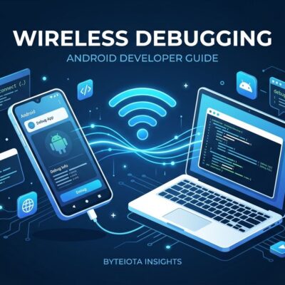 Android smartphone wirelessly connected to laptop for debugging via ADB WiFi 2.0