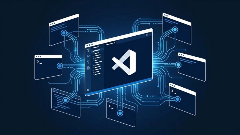 VS Code 1.133 Agent Host Protocol diagram showing synchronized AI agent sessions across multiple editor windows