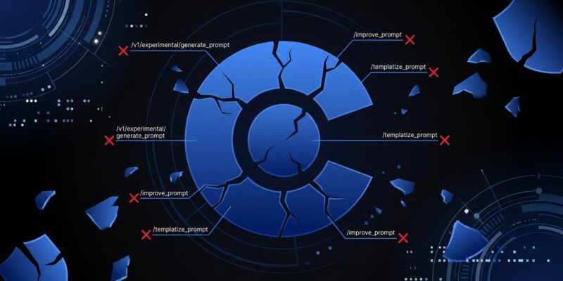 Broken Claude logo with deprecated API endpoint labels - illustrating Anthropic Workbench retirement