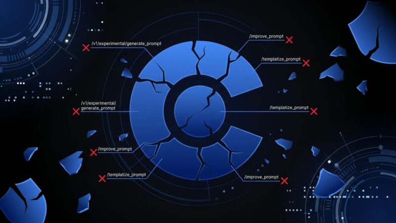 Broken Claude logo with deprecated API endpoint labels - illustrating Anthropic Workbench retirement