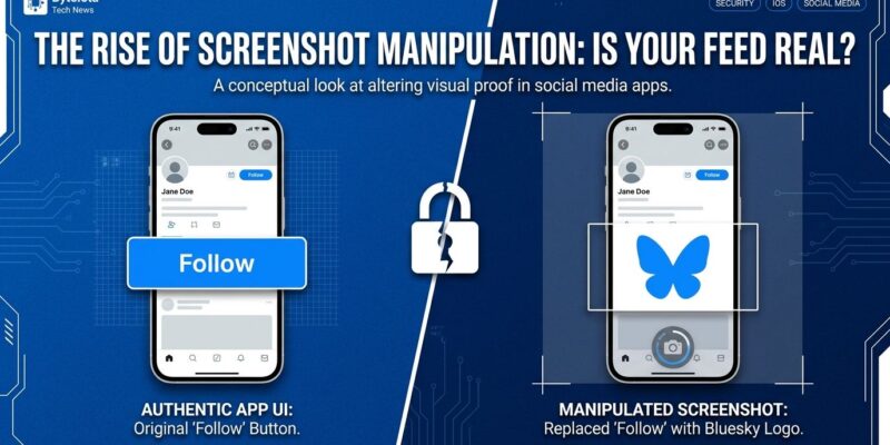 iPhone screenshots showing Bluesky butterfly logo appearing via iOS isSecureTextEntry exploit in GrowthHack.tsx