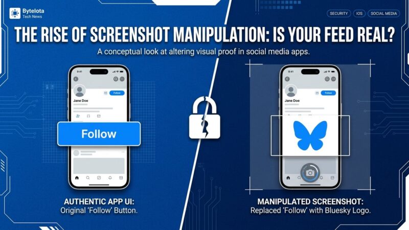 iPhone screenshots showing Bluesky butterfly logo appearing via iOS isSecureTextEntry exploit in GrowthHack.tsx