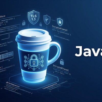 Java 27 JDK release candidate featuring quantum lock, compact object headers, and TLS security symbols on dark blue background