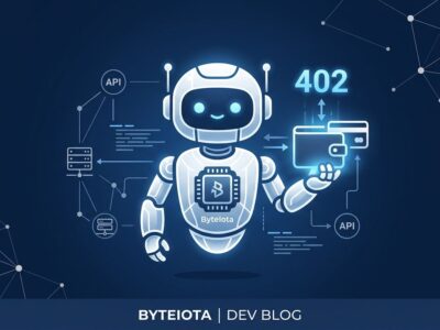 AI agent connected to Cloudflare Wallet and x402 payment network with HTTP 402 status code visualization