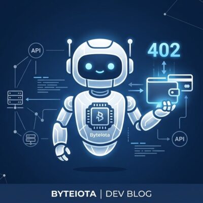 AI agent connected to Cloudflare Wallet and x402 payment network with HTTP 402 status code visualization