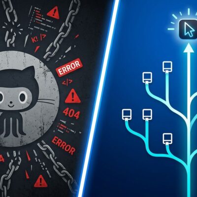 Split-screen comparison showing GitHub error indicators on the left and Cursor Origin git hosting launching on the right