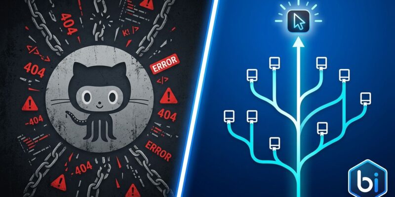 Split-screen comparison showing GitHub error indicators on the left and Cursor Origin git hosting launching on the right