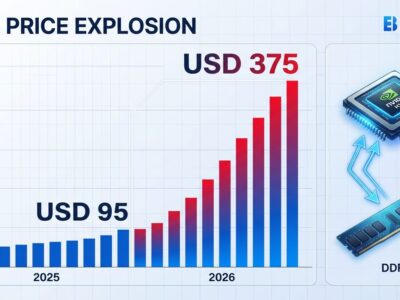 Bar chart showing DDR5 RAM prices exploding 500% in 2026 as AI data centers redirect DRAM wafer capacity to HBM production