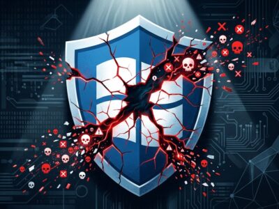 Windows security shield with fractures representing CVE-2026-68820 zero-day vulnerability exploited by Lazarus Group in August 2026 Patch Tuesday
