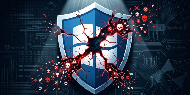 Windows security shield with fractures representing CVE-2026-68820 zero-day vulnerability exploited by Lazarus Group in August 2026 Patch Tuesday