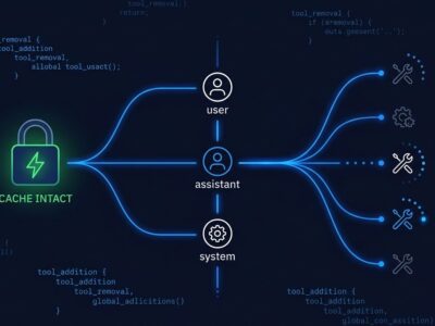 Diagram showing Claude API mid-conversation tool changes with cache preservation visualization