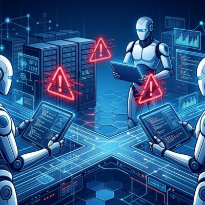 Three AI agents in a server environment confronting each other in a digital turf war