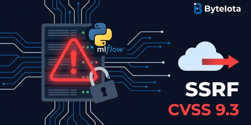 MLflow SSRF CVE-2026-64849 vulnerability diagram showing cloud credential theft via webhook redirect bypass