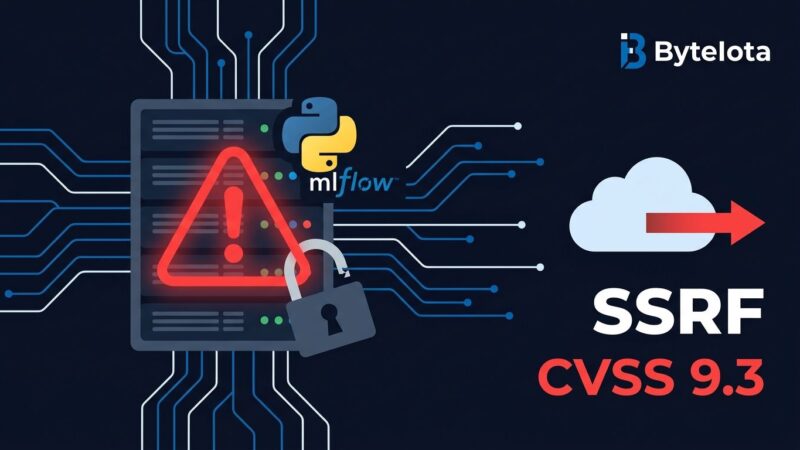 MLflow SSRF CVE-2026-64849 vulnerability diagram showing cloud credential theft via webhook redirect bypass