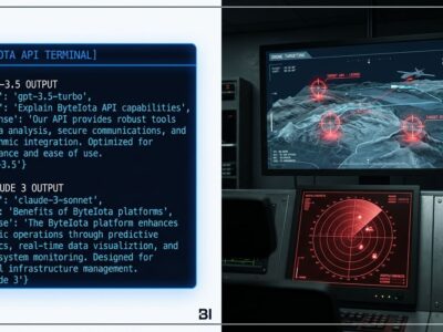 Split-screen showing API terminal output on left and military drone targeting system on right, representing Chinese military distillation of US AI models