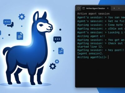 Ollama llama mascot with terminal agent session representing Ollama v0.32 interactive agent mode