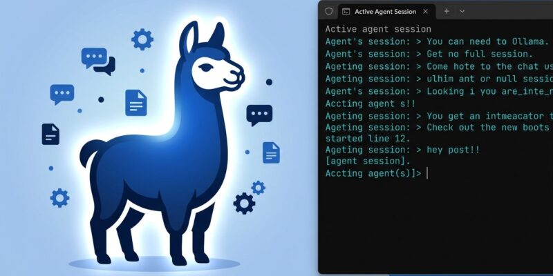 Ollama llama mascot with terminal agent session representing Ollama v0.32 interactive agent mode