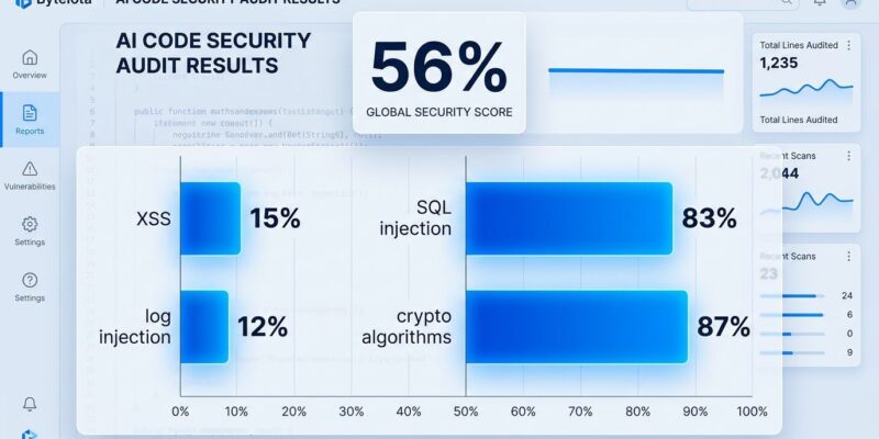 Data visualization showing AI code security pass rates by vulnerability category from the Veracode 2026 GenAI Code Security Report