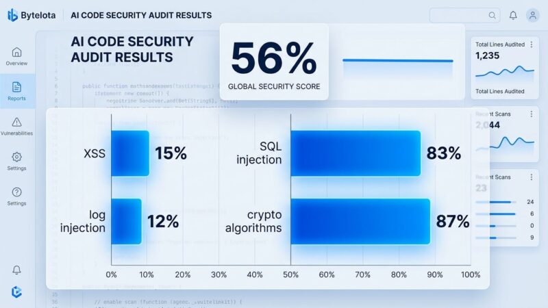 Data visualization showing AI code security pass rates by vulnerability category from the Veracode 2026 GenAI Code Security Report