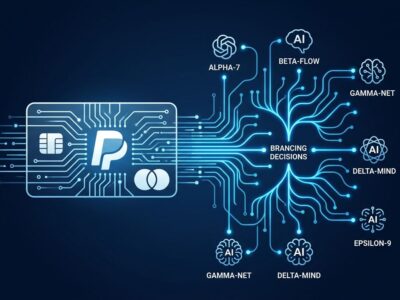 Stripe payment processor merging with OpenRouter AI model routing network diagram