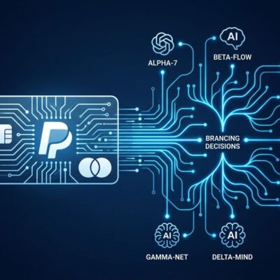 Stripe payment processor merging with OpenRouter AI model routing network diagram