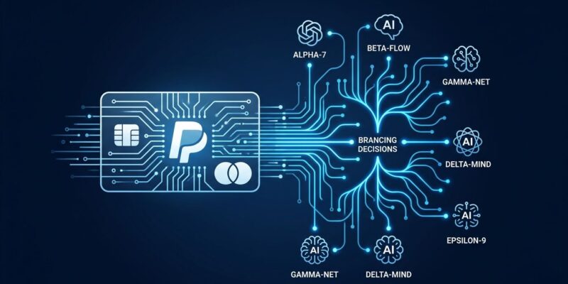 Stripe payment processor merging with OpenRouter AI model routing network diagram