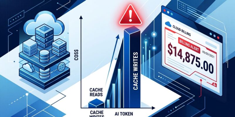 Data visualization showing AWS Bedrock cache-write token costs spiking dramatically compared to near-zero cache-read tokens, illustrating the Codex billing bug
