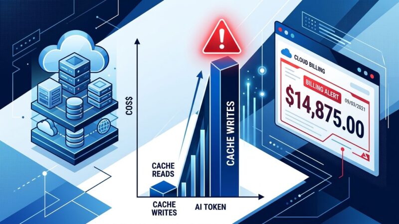 Data visualization showing AWS Bedrock cache-write token costs spiking dramatically compared to near-zero cache-read tokens, illustrating the Codex billing bug