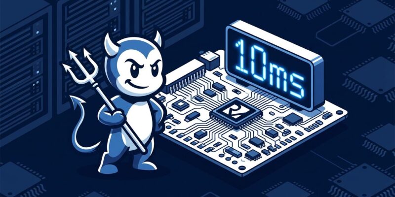 NetBSD 11.0 BSD daemon with RISC-V circuit board and 10ms boot timer display