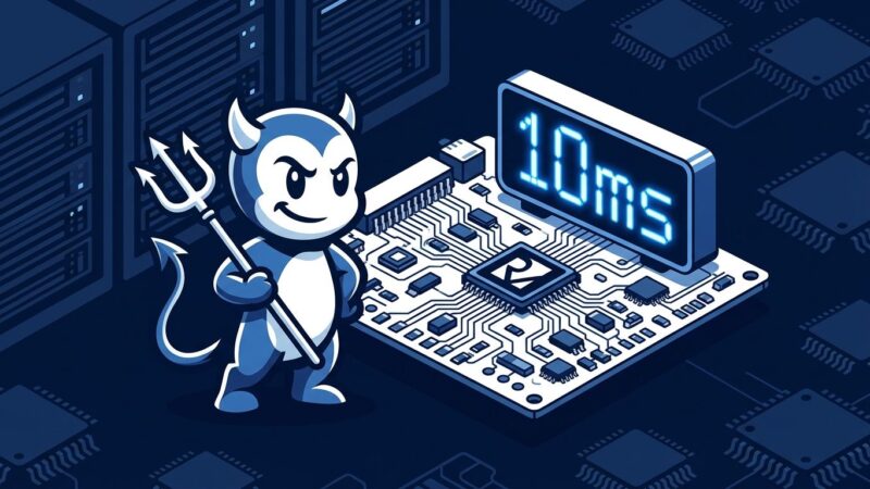 NetBSD 11.0 BSD daemon with RISC-V circuit board and 10ms boot timer display
